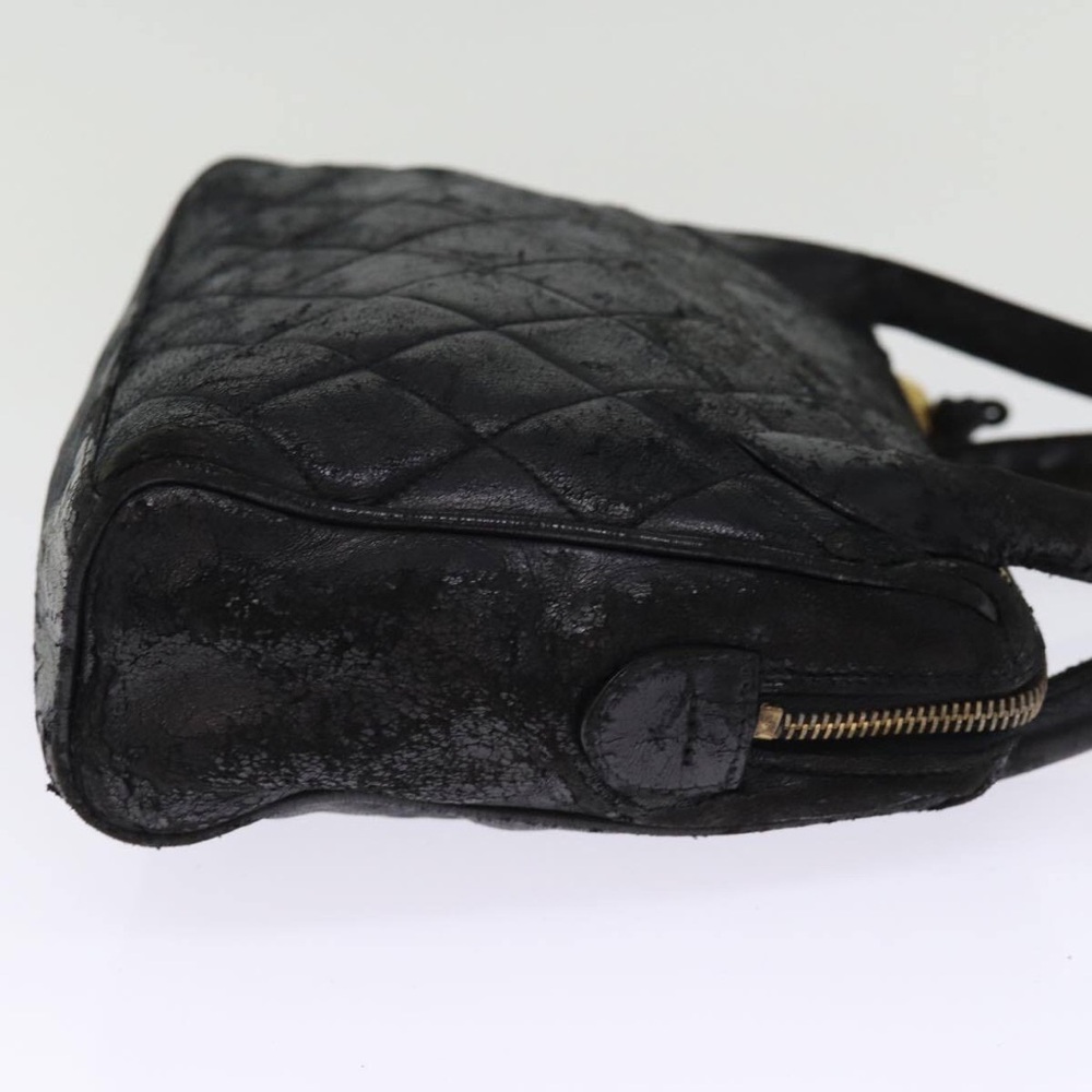 CHANEL Matelasse Hand Bag Lamb Skin Black CC Auth bs14707 - Picture 2 of 4